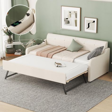 PRICES MAY VARY. Linen 🥇【Space-saving Upholstered Daybed】Upholstered in linen fabric,features a backrest and two armrests with soft materials,this pop up trundle daybed is suitable for bedrooms, living rooms, guest rooms, and offices. 🥇【Twin Daybed with Pop-up Trundle】The twin size upholstered daybed comes with a convenient Pop-up trundle,offering a clever solution for small living spaces or guest rooms.The trundle bed can be laid directly on the ground,or it can be erected at the same height Upholstered Day Bed, Daybed With Pop Up Trundle, Extendable Daybed, Wood Sofa Bed, Daybed Upholstered, Pop Up Trundle, Twin Size Daybed, Daybed Frame, Twin Daybed With Trundle