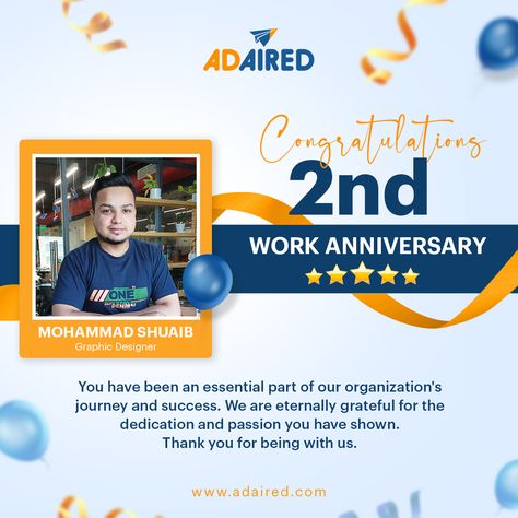 Work Anniversary Cards Employee, Anniversary Creative Ads, Work Anniversary Post, Work Anniversary Cards, Happy Work Anniversary, Company Anniversary, Anniversary Greetings, Social Media Advertising Design, Work Anniversary