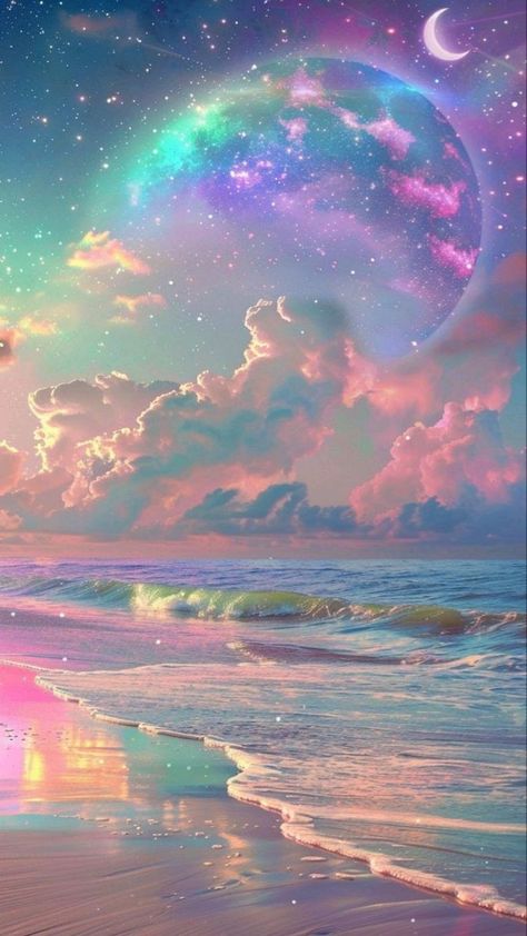 Galaxy Wallpaper Iphone Aesthetic, Rainbow Galaxy Wallpaper, Really Cool Backgrounds, Whatsapp Wallpaper Cute, Dreamy Artwork, Pastel Sky, Beautiful Art Pictures, Pretty Landscapes, Rainbow Wallpaper