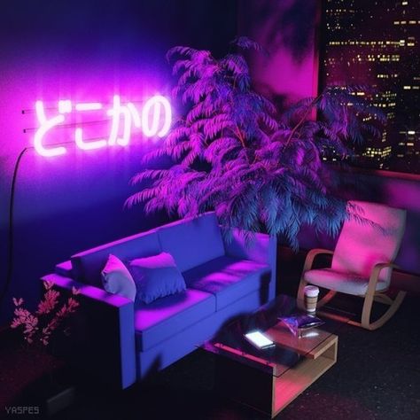 dreamwarecorp Mermaids Aesthetic, Vaporwave Room, Cyberpunk Room, Neon Bedroom, Chill Room, Neon Room, New Retro Wave, Retro Room, Dekorasi Kamar Tidur