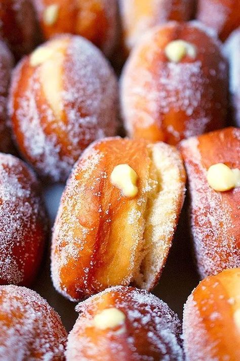 Hawaiian malasadas (take 2) | Recipe | Malasadas recipe, Filling recipes, Filled donuts. 👑 Portuguese doughnuts. #livebrazenlybeautiful Portuguese Malasadas Recipe, Malasadas Recipe Portuguese, Malasadas Recipe Hawaii, Hawaiian Treats, Malasadas Recipe, Hawaiian Dessert Recipes, Cream Filled Donuts, Hawaiian Desserts, Dessert Squares