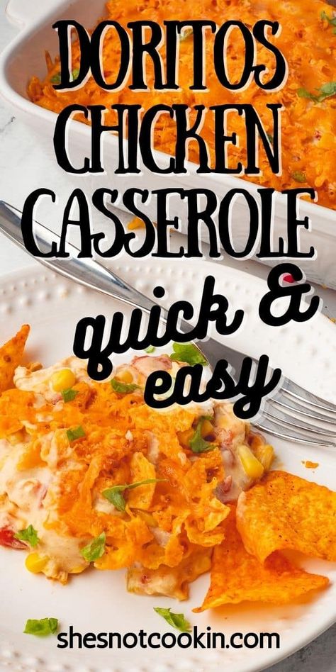 Level up your Taco Tuesdays with this easy family dinner recipe! This Mexican Dorito Casserole takes about ten minutes to put together and 25 minutes to bake. It's perfect for busy weeknights and the kids are going to love it! Mexican Dorito Casserole, Maple Chicken Recipes, Dorito Chicken Casserole, Chicken Dorito, Doritos Chicken Casserole, Cheap Casserole Recipes, Creamy Sauce For Chicken, Cheesy Casserole Recipes, Doritos Casserole