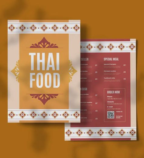 Thai Food Restaurant Menu Template AI, EPS, PSD Thai Food Menu Design, Thai Menu Design, Thai Poster, Thai Bbq, Thai Food Restaurant, Thai Food Menu, Thai Menu, Menu Sans Gluten, Bbq Menu