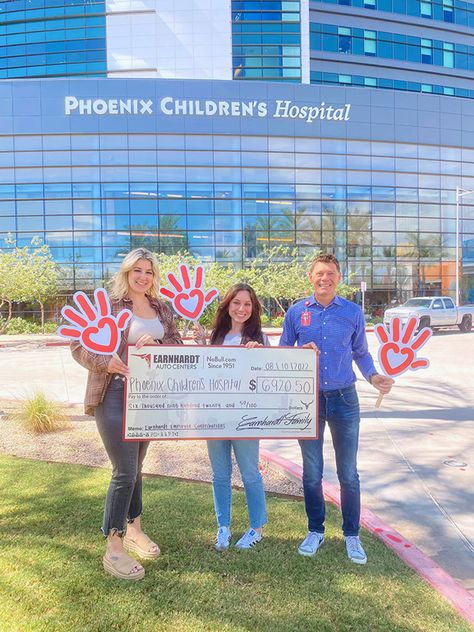 Phoenix Children’s Hospital Foundation received a significant donation from No Bull Employee Charities. The money was raised from voluntary payroll donations of participating employees at Earnhardt Auto Centers. “Many people don’t realize just how much free care is needed at the Phoenix Children’s Hospital,” said Jayla Hall, Media & Promotions Coordinator, Earnhardt Auto Centers, in discussing […] Pediatric Care, Medical Insurance, Childrens Hospital, How To Raise Money, Phoenix, Vision Board, Foundation, Money, Media