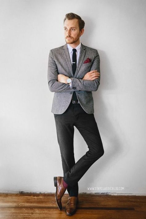 It becomes a little confusing to choose the perfect outfit for the brown shoes as well as black pant. Though these outfits are classic and perfect for men, it is a tough task to wear best complimenting outfit. The imperative black colour of pants is not only meant for the evening. Let’s look at Cool black pants with brown shoes Outfits For Men to wear acceptable options in your attire. Also, here are some Black Jeans Outfit Ideas For Men. Check out- Grey Blazer Black Pants, Grey Jacket Black Pants, Black Pants Brown Shoes, Brown Shoes Outfit, Charcoal Blazer, Grey Sport Coat, Formal Pant, Brown Shoes Men, Blazer Outfits Men