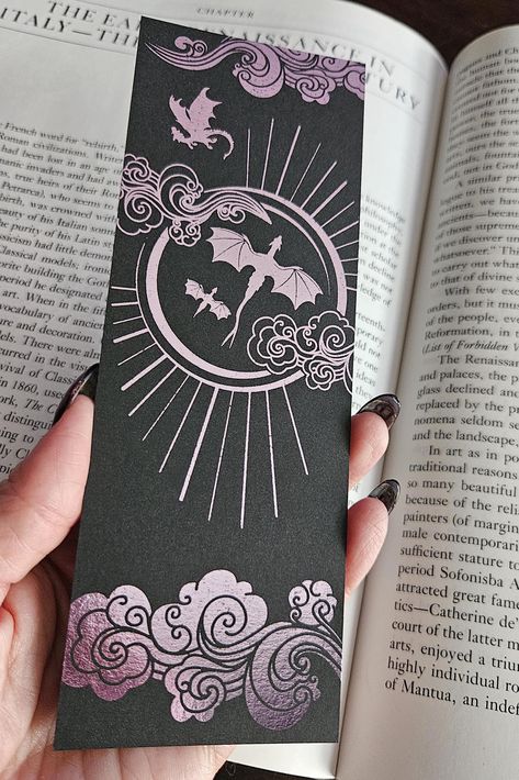 Fourth Wing Bookmark, Dragon Bookmark, Bookish, Gold Foil Bookmark, Book Accessories, Gift Idea, Book Lover, Bookmark, Fourth Wing Merch The Fourth Wing Book, Dragons Flying, Fourth Wing Book, Three Dragons, Book Shelving, Ornament Painting, Dragon Bookmark, The Fourth Wing, Swirling Clouds