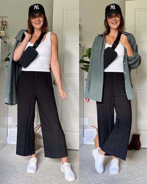 Shop Lock and Love Women's Ankle/Maxi … and other curated products on LTK, the easiest way to shop everything from your favorite creators. Black Flowy Pants Outfit, Black Pants Outfit Casual, Black Palazzo Pants Outfit, Athletic Pants Outfit, Sport Pants Outfit, Black Wide Leg Pants Outfit, Ankle Pants Outfit, Button Down Fashion, Flowy Pants Outfit