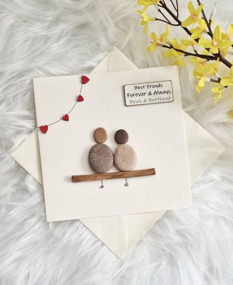 Best Friend Card, Friendship Pebble Art Card #friendbirthdaycard #pebbleartcard #friendbirthday #handmadeartcard #sistercard #appreciationcard #personalisedcard #sisterbirthdaycard #customcard https://etsy.me/3Cy5aeK Unique Handmade Gifts For Best Friend, Painting For Best Friend Birthday, Friends Card, Pebble Cards, Handmade Farewell Cards For Friends, Friends Pebble Art, Friends Pebble Art Ideas, Friend Pebble Art Ideas, Pebble Art Best Friends