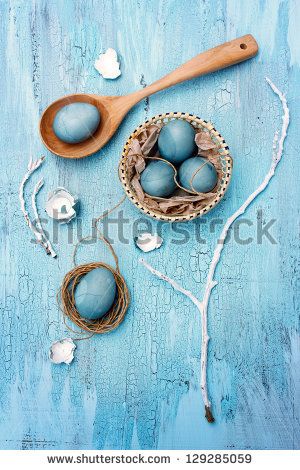 Still life with blue easter eggs. Unusual version. Eggs painted with hibiscus. Blue Easter Eggs, Happy Easter Quotes, Green Grass Background, Easter Backdrops, Muslin Backdrops, Theme Background, Egg Painting, Easter Design, Blue Wood