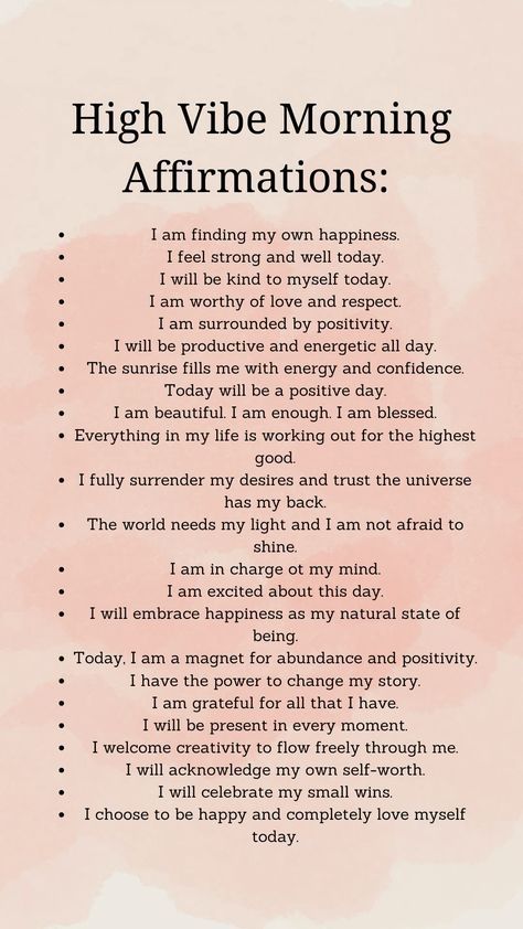 Daily Affirmations For Manifestation, High Vibe Affirmation, Morning Affirmations Self Worth, Good Mood Affirmations, Affirmation For Morning, Good Vibes Affirmations, Beautiful Affirmations Quotes, Affirmations Positive Law Of Attraction Before Bed, Early Morning Affirmations