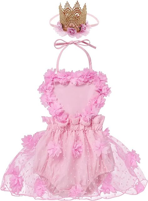 Cute princess romper with headpiece for 1st birthday or smash cake outfit Summer Birthday Outfits, Girls First Birthday Cake, Cake Smash Outfit Girl, 2nd Birthday Outfit, First Birthday Outfit Girl, Princess Tutu Dress, 1st Birthday Outfit