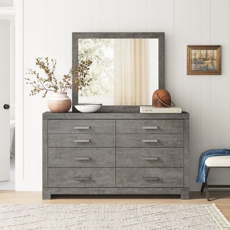 Sand & Stable Calabria 6 Drawer Double Dresser with Mirror & Reviews | Wayfair Dovetail Joints, 7 Drawer Dresser, Dark Metal, Wayfair Furniture, Double Dresser, Coastal Farmhouse, 6 Drawer Dresser, Metal Drawers, Dressers And Chests