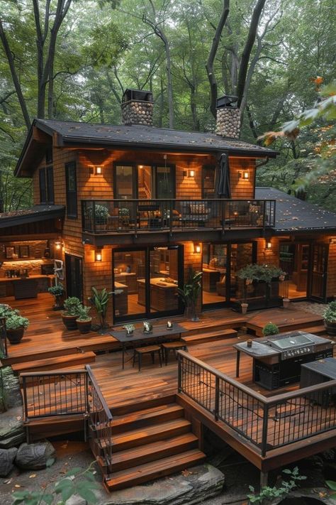 Dream House Pictures, Deck Designs, Unique House Design, Luxury Cabin, Unique Houses, Cabin Plans, Deck Ideas, Forest House, Dream House Exterior