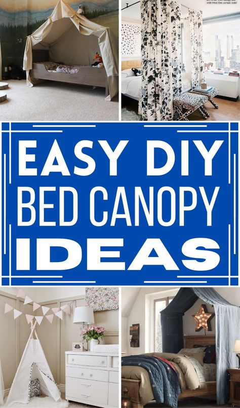 21 DIY Bed Canopy Ideas For A Dreamy Bedroom - DIY Crafts How To Make A Canape Bed, How To Create A Canopy Ceiling, How To Make Canopy Over Bed, Diy Bed Canopy Ideas, Diy Bed Tent For Kids, Canopy Bed Without Frame, How To Make A Bed Canopy Diy, Bed Nets Ideas, Diy Bed Canopy For Kids