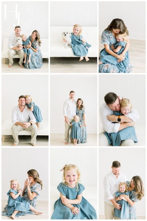 Indoor Picture Ideas Family Photos, Neutral Family Picture Outfits Indoor, Neutral Indoor Family Photos, Family Picture Ideas Indoor, Neutral Studio Family Photoshoot, Self Family Photoshoot, Newborn Family Session Studio, Family Of 3 Photo Ideas Indoors, Boho Family Pictures Studio