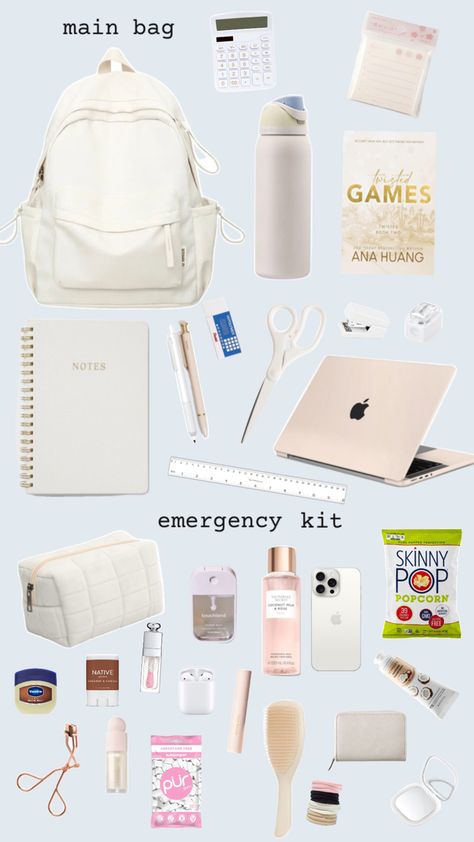 back to school season essentials you NEED It Girl School Essentials, Stuff For School Bags, Backpack Inspo School Aesthetic, Back To School Makeup Products, Uni Stationary Essentials, School Bag Needs, School Bag Essentials Aesthetic, Back To School Wishlist, Bookbag Essentials