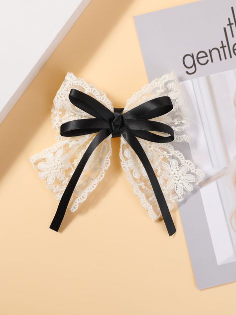 Beige Casual   Polyester  French Clip Embellished   Women Accessories Fancy Hair Clips Accessories, Ribbon Hair Clips Diy, Bow Clips Diy, Trending Hair Accessories, Cute Diy Hair Accessories, Hair Accessories Ribbon, White Ribbon Bow, Hair Bows Diy Ribbon, Embroidered Hair Bows