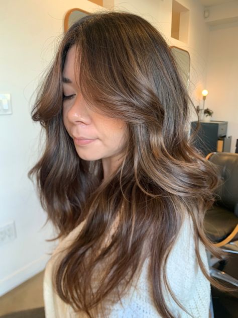 Latte Brown Balayage, Tonal Brunette Hair, Latte Brunnet Hair, Latte Brunette Highlights, Latte Burnett Hair, Latte Brunette Balayage, Latte Brown Hair Color, Macchiato Hair Color, Brunette Balayge