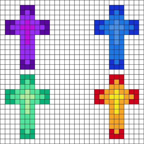 Simple Cross Perler Bead Pattern | Bead Sprites | Misc Fuse Bead Patterns Perler Beads Cross, Bible Pixel Art, Christian Perler Bead Patterns, Perler Creations, Fuse Bead Patterns, Photo Pattern, Kandi Patterns, Bead Sprite, Beaded Cross