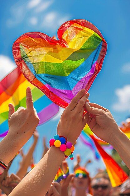 Photo hand holding a heartshaped flag ma... | Premium Photo #Freepik #photo Holding Hands, Hold On, Flag, Rainbow, Stock Photos, Festival