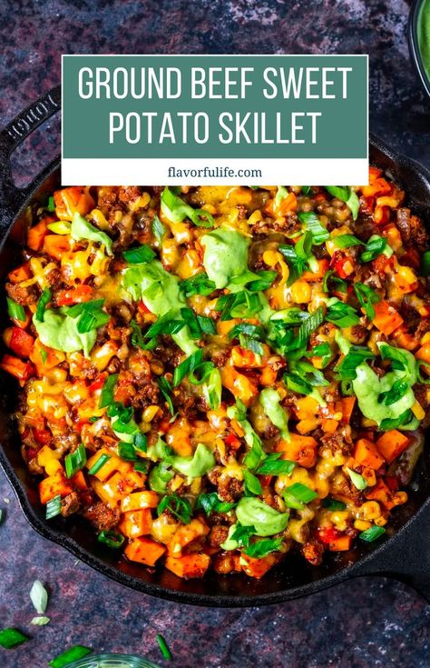 Ground Beef Sweet Potato Skillet, Chipotle Ground Beef, Sweet Potato And Veggies, Beef And Sweet Potato Skillet, Ground Beef Sweet Potato, Potato And Veggies, Beef And Sweet Potato, Potatoe Dinner Recipes, Quick Beef Recipes