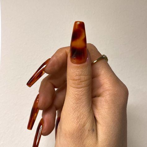 Tort Shell Nails, Orange Brown Nails, Orange Jelly Nails, Carnelian Nails, Brown Orange Nails, Brown Jelly Nails, Brown And Orange Nails, Tortoise Shell Nails, Amber Nails