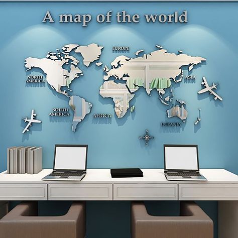 PRICES MAY VARY. Premium Material: These 3D world map mirror wall sticker decal is made of acrylic, and the surface is reflective and the back has glue itself. World Map Design: This 3D wall sticker adopts the 3D world map style, which can make you know the position of many countries. Decorative Function: The wall mirror stickers design makes your home looks different and more attractive, because the reflective surface can make your room brighter. Fun to DIY: Be patient to peel and stick the sti 3d World Map, Crystal Bedroom, World Map Wall Decal, Map Wall Decal, 3d World, Murals For Kids, Wall Stickers 3d, Map Wall Decor, World Map Wall Art