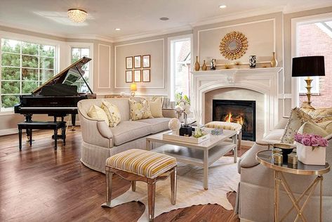 Grand Piano in Living Room (Design Guide) Grand Piano Living Room, Grand Piano Room, Piano Room Decor, Piano Living Rooms, Living Room Furniture Arrangement, Piano Room, Grand Piano, Living Room Remodel, Elegant Living Room