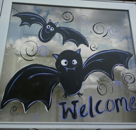 Window Mural Painting Wall Art, Halloween Window Marker Art, Halloween Window Mural, Spooky Window Painting, October Window Painting, Ghost Window Painting, Halloween Window Chalk Art, Fall Window Art Ideas, Window Painting Ideas Halloween