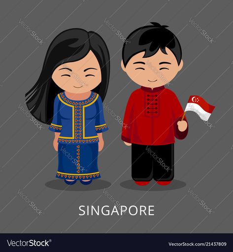 United Nations Costume For Kids, Singapore Costume, Singapore Traditional Clothing, Panagbenga Festival Costumes Drawing, Brunei Traditional Costume, Singapore People, Thailand Traditional Dress Drawing, Singapore Outfit, Carnival Background