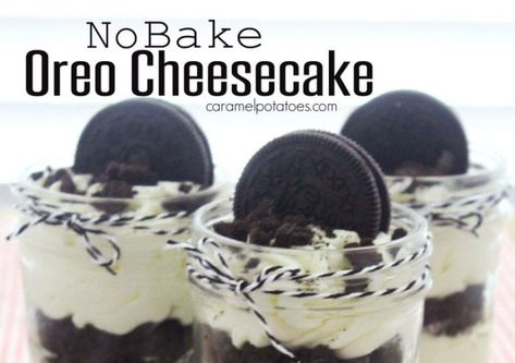 No Bake Oreo Cheesecake Recipe No Bake Oreo Cheesecake Recipe, Oreo Cookie Butter, Mason Jar Desserts Recipes, Baked Oreo Cheesecake Recipe, Oreo Cheesecake Recipe, S Mores Cupcakes, Chocolate Christmas Cookies, Oreo Cheesecake Recipes, Oreo Dessert Recipes