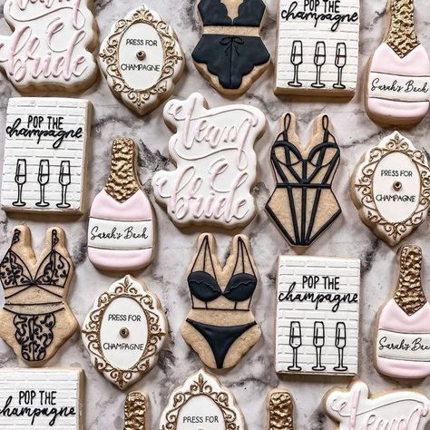 Plan A Bachelorette Party, Bachelorette Swag, Champagne Bachelorette, Champagne Bachelorette Party, Bachelorette Party Cookies, Bridal Lingerie Shower, Party Planning 101, Lingerie Cookies, Lingerie Bachelorette