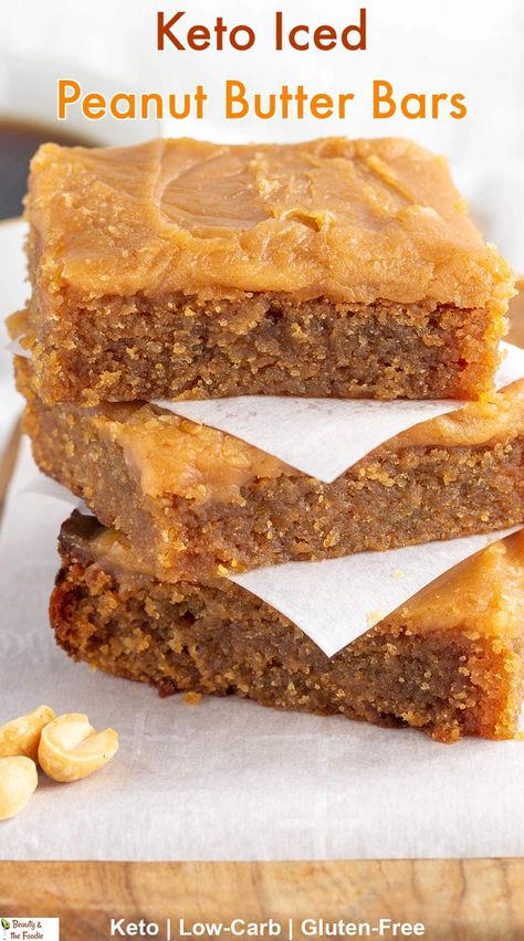 Keto Iced Peanut Butter Bars Keto Recipes With Peanut Butter, Quick Keto Sweet Treats, Keto Peanut Butter Snacks, Keto Cookie Bars Recipes, Keto Squares, Peanut Butter Low Carb Dessert, Keto Snack Bars, Keto Bars Recipe Easy, Pb2 Recipes Keto