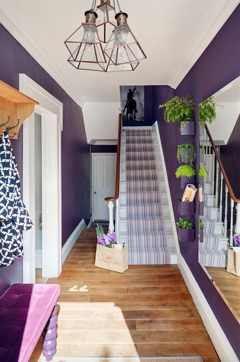 Ooh er! Do you make any of these interior design mistakes? http://www.sophierobinson.co.uk/13-interior-design-crimes-avoid/?utm_content=bufferd388f&utm_medium=social&utm_source=pinterest.com&utm_campaign=buffer Sophie Robinson ! #interiordesign Purple Hallway, Violet Interior, Purple Interior Design, Violet Wall, Hallway Colours, Interior Studio, Purple Interior, Purple Rooms, Hallway Designs