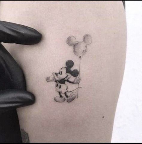 Mickey Balloon Tattoo, Tiny Disney Tattoo, Cute Disney Tattoos, Minnie Tattoo, Disney Inspired Tattoos, Mickey Tattoo, Mickey Mouse Tattoo, Balloon Tattoo, Colorful Tattoos