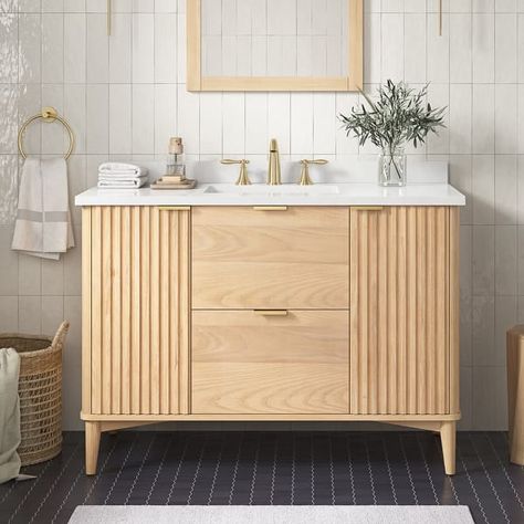 Ove Decors Gabi Bathroom Vanity - On Sale - Bed Bath & Beyond - 36696096 48” Bathroom Vanity, Bathroom Inspiration Boho, Mid Century Modern Bathroom Vanity, Removable Backsplash, House Aesthetics, Primary Bath, Suite Bathroom, Bathroom Installation, Single Sink Bathroom