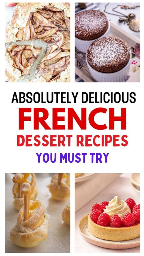 French desserts are the perfect way to add a touch of elegance to any meal or celebration. By checking out these authentic French dessert recipes, you’ll gain access to easy French desserts that impress friends and family alike. Save this pin for a collection of delightful French dessert ideas you’ll want to try again and again! European Dessert Recipes, Easy French Desserts, French Christmas Desserts, French Desserts Easy, Traditional French Desserts, French Pastries Recipes, French Tart, Classic French Desserts, French Dessert Recipes