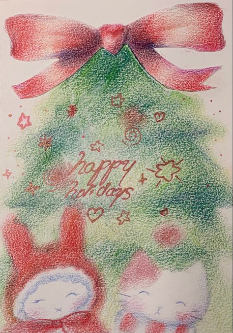 christmas card i made for a friend Cute Diy Christmas Cards Aesthetic, Letter For Christmas Cards, Homemade Christmas Cards Aesthetic, Happy Christmas Drawing, Christmas Card Aesthetic Ideas, Christmas Gift Card Aesthetic, Christmas Card Inspo Drawing, Aesthetic Holiday Cards, Christmas Cards Handmade Aesthetic