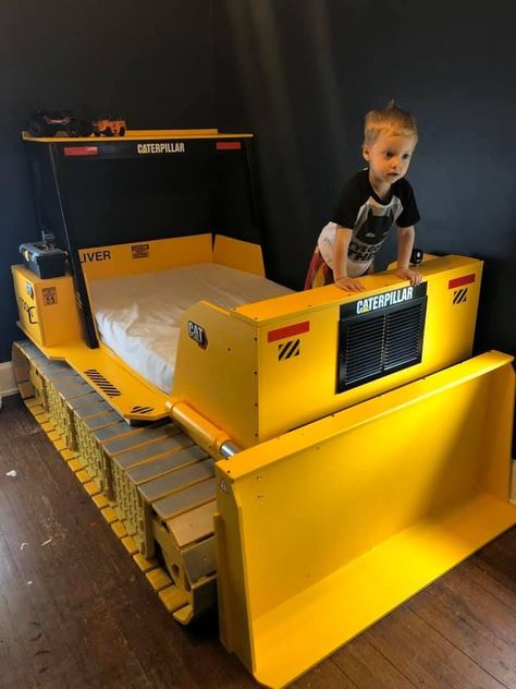 I built a bulldozer style bed for my grandson. Bulldozer Bed, Style Bed, My Grandson, Bed Styling, Caterpillar, Bed