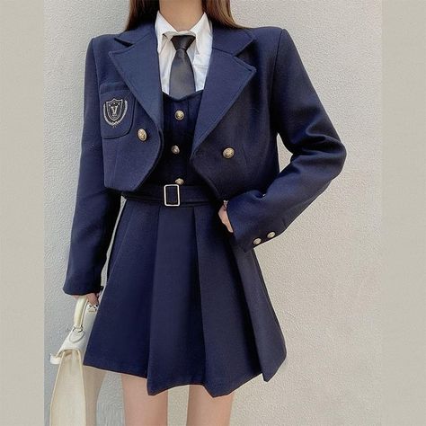 School Uniforms Korean, Korean Uniform School, Korean Uniform, School Uniform Outfits, School Uniform Fashion, Cute Skirt Outfits, Kawaii Fashion Outfits, Korean Fashion Dress, School Dresses