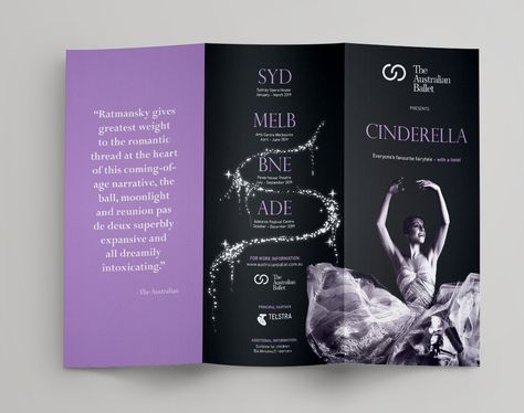 The Australian Ballet - Cinderella DL Brochure on Behance Ballet Program Design, Ballet Flyer Design, Australian Ballet Cinderella, The Australian Ballet, Ballet Graphic Design, Duotone Brochure, Dance Brochure, Ballet Brochure, Ballet Cinderella