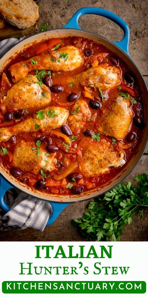 Chicken Thigh Stew, Chicken Thighs And Drumsticks, Hunters Stew, Italian Stew, Chicken Thighs Dinner, Bone In Chicken Recipes, Bone In Chicken, Drumstick Recipes, Chicken Drumstick Recipes