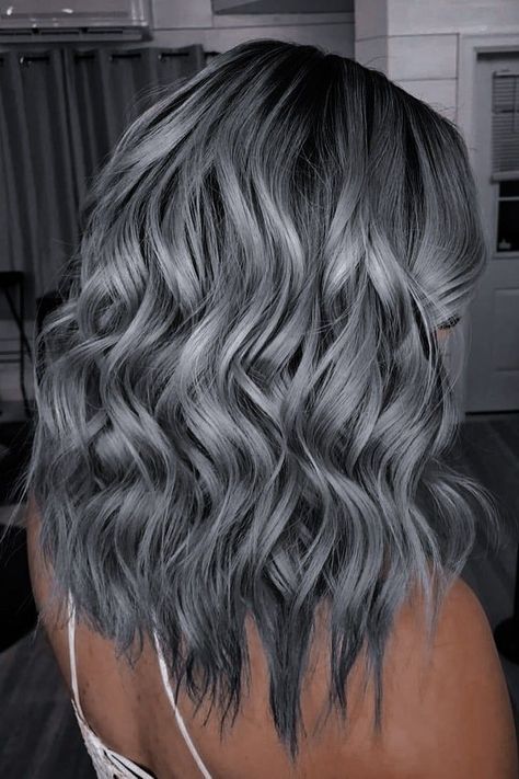 Hairstyles Grey Hair For Women In 2023-24 Dark Grey And Blonde Hair, Dark Grey Silver Hair, Grey And Colored Hair, Hair Color Ideas For Brunettes Growing Out Gray, Smoky Silver Hair Color, Hair Color Ideas For Brunettes Silver, Light Grey Hair With Dark Roots, Dark Grey Hair Charcoal Short, Silver Grey Ombre Hair