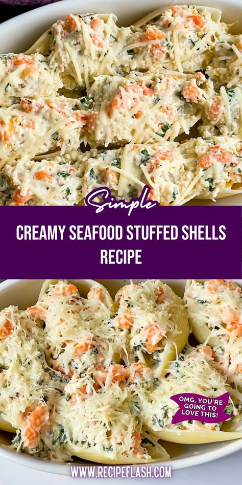 Searching for a crowd-pleasing seafood dinner idea? Our Creamy Seafood Stuffed Shells Recipe offers a rich, savory experience that’s easy to prepare and full of flavor. Be sure to save this recipe for your next seafood feast that will leave everyone asking for seconds! Seafood Stuffed Shells Recipe, Holiday Seafood Recipes, Seafood Stuffed Shells, Seafood Casserole Recipes, Creamy Seafood, Seafood Feast, Cheese Sauce For Pasta, Shells Recipe, Stuffed Shells Recipe