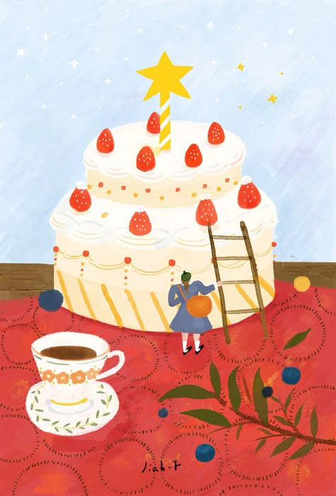 cake and girl on Behance Birthday Cake Illustration, Happy Birthday Illustration, Cake Drawing, 귀여운 음식 그림, Cake Illustration, Birthday Illustration, 강아지 그림, Food Painting, Illustration Food