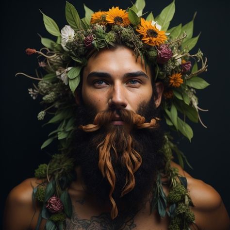 Men With Flowers Photography, Wreath Photography, Flower Beard, Willow And Sage, Sketch Images, Wood Nymph, Office Halloween, Diy Fleur, Wood Nymphs