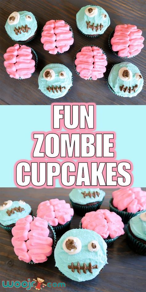 Fun Zombie Cupcakes Zombie Snacks Food Party Ideas, Zombie Cupcakes For Kids, Plants Vs Zombies Cupcakes, Zombie Cakes For Kids, Zombie Treats, Kids Zombie Party, Zombie Party Food, Zombie Birthday Party, Zombie Cakes