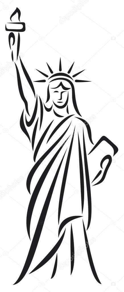 Statue Of Liberty Drawing, تمثال الحرية, Dibujo Simple, Patriotic Art, Simple Line Drawings, Drawing Simple, Wood Burning Patterns, Silhouette Stencil, Line Drawings