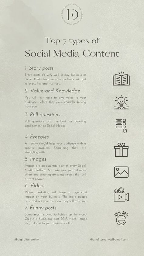 Creating engaging social media content can be a challenge. Experiment with these 7 types of content to find what works best for your business. Customize them to fit your industry or niche. #socialmediamarketingideas #socialmediamarketingplan #socialmediamarketingpinterest Types Of Social Media Content, Fashion Content Inspiration, How To Find Your Niche Social Media, Types Of Content For Social Media, Content Creator Niches, Niche Content Ideas, Content Creation Packages, Types Of Content Creators, Questions For Social Media