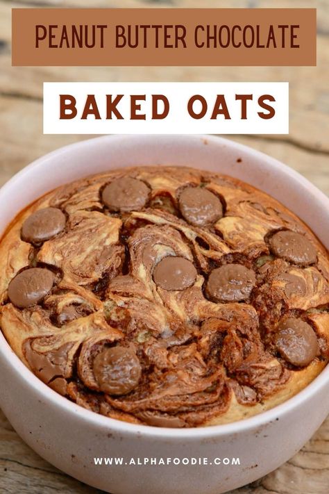 Chocolate Peanut Butter Baked Oatmeal (Oven or Air Fryer) Peanut Butter Chocolate Baked Oatmeal, Air Fryer Porridge, Peanut Butter Chocolate Baked Oats, Baked Oats Peanut Butter, Baked Oat Recipes, Baked Oats Recipes Healthy, Oven Baked Oatmeal, Air Fryer Oatmeal, Peanut Butter Baked Oats